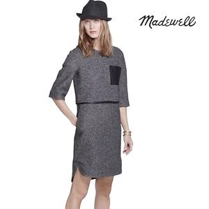 Madewell Leather Pocket Installation Shirt Tail Dress Wool Viscose Rayon Medium